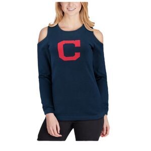 Cleveland Guardians Indians Women's Logo Cold Shoulder Sweater  Medium